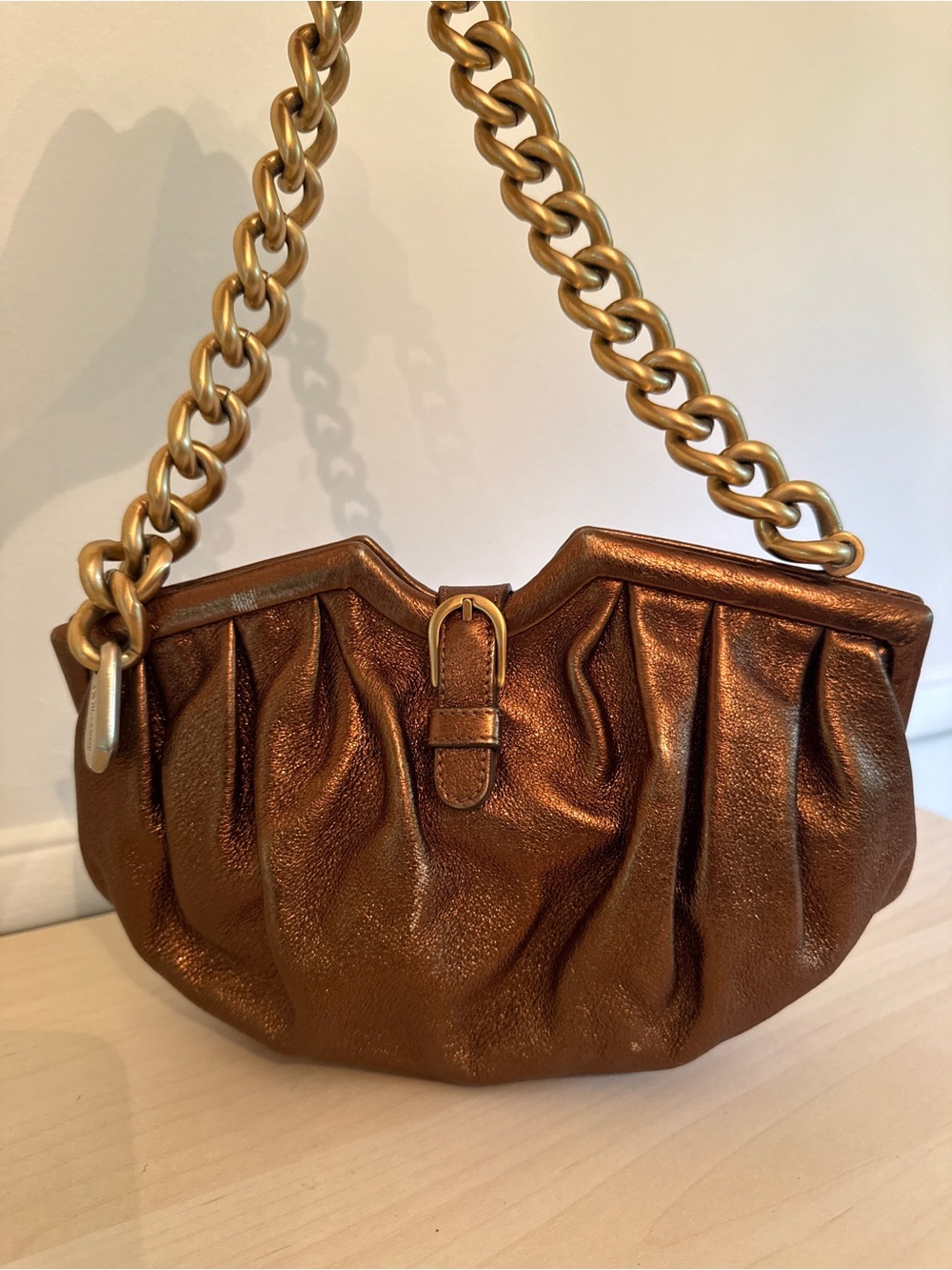 ICONIC JIMMY CHOO BAG Metallic Bronze Shoulder Bag with Chunky Chain Strap